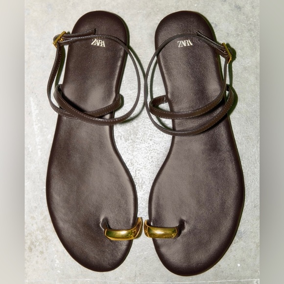Zara metal ring toe-post leather sandals - Picture 6 of 7
